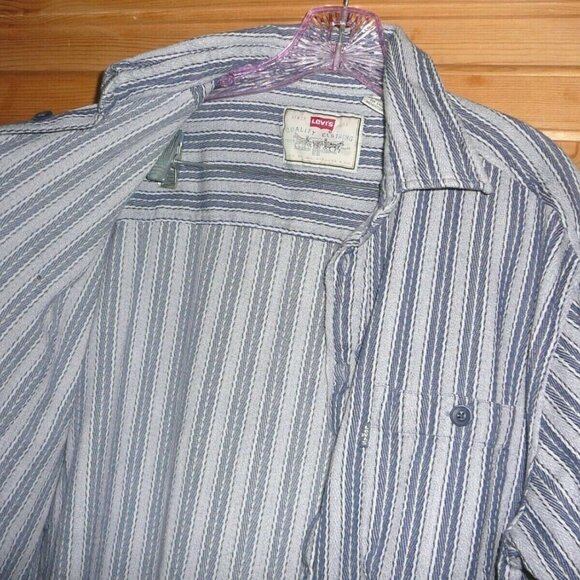 LEVI'S CLASSIC JEANSWEAR Mens Size Large Blue Stripe Cotton Button Down Shirt - Picture 3 of 5